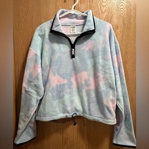 PINK fleece crop with draw strings